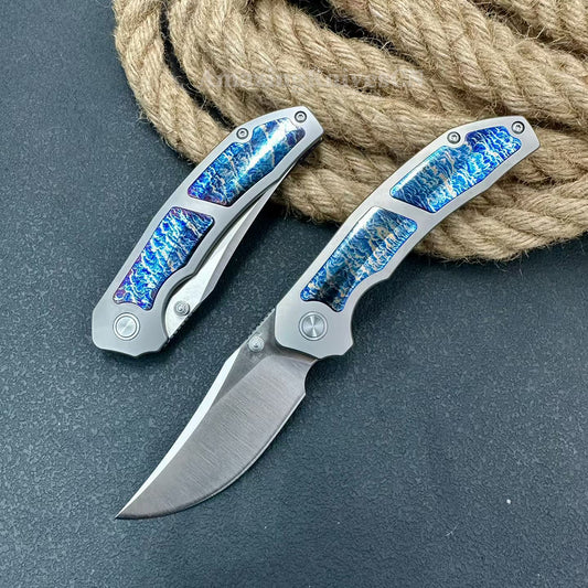 14C28N Folding Knife with Bluing Titanium Handle - AK-HT1031