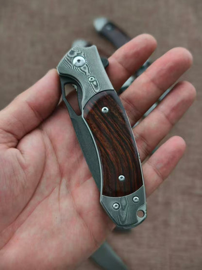 Handcrafted Wootz Steel Folding Knife – Damascus Steel & Desert Ironwood Handle - AK-HT1064