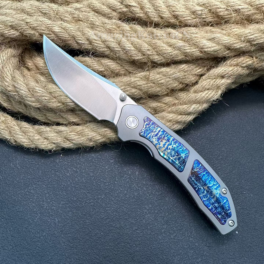 14C28N Folding Knife with Bluing Titanium Handle - AK-HT1031