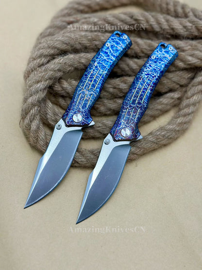 Premium M390 Blade Pocket Knife Tactical Folding Knife Titanium Handle - AK-HT1020