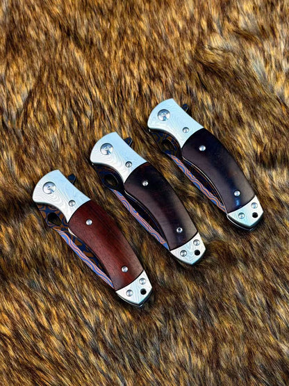 Hand-Forged Damascus Folding Knife Pocket Knife Ball Bearings - AK-HT1048-R