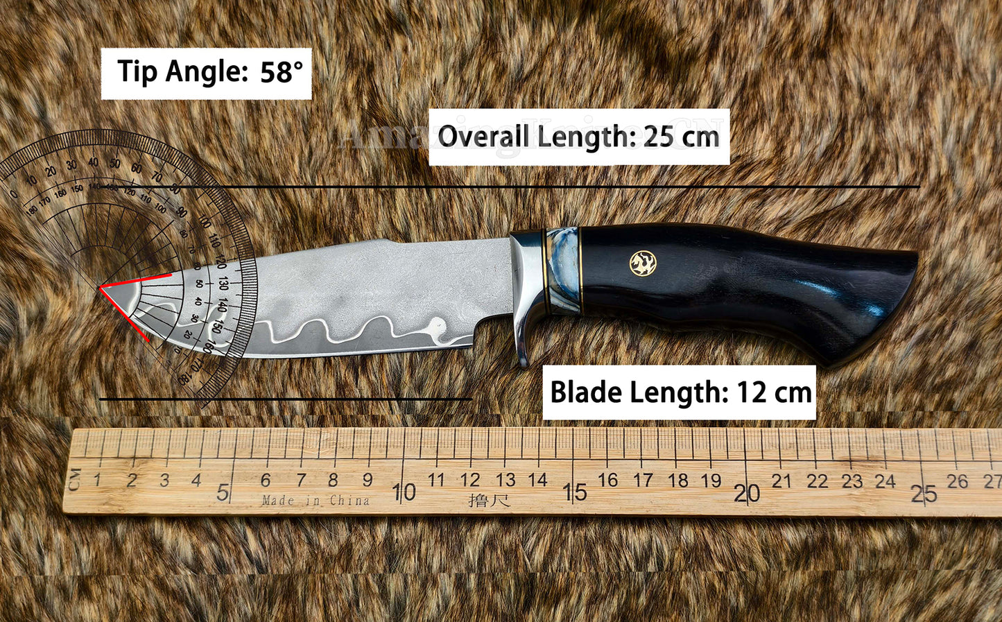 Rare Handforged Damascus Steel Ironwood Straight Hunting Outdoor Knife with Sheath- AK-HT0998