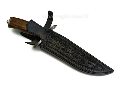Top Tier Collectible Handforged Feather Damacus Steel Bowie Knife Desert Ironwood Handle with Leather Sheath - AK-HT1027