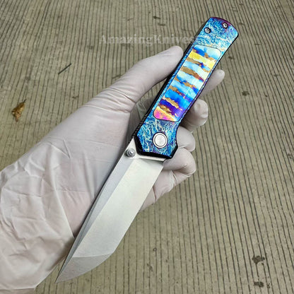 Sandvik 14C28N Steel Steel Pocket Knife Titanium Handle Ball Bearing with Clip - AK-HT1019