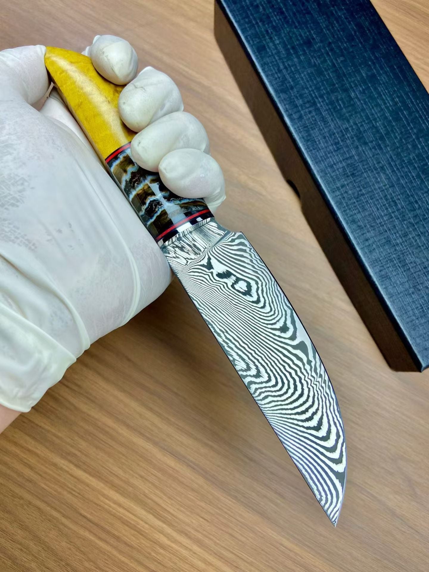 Handmade Damascus Steak Knife – Mammoth Molar Fossil Handle - AK-DC1068