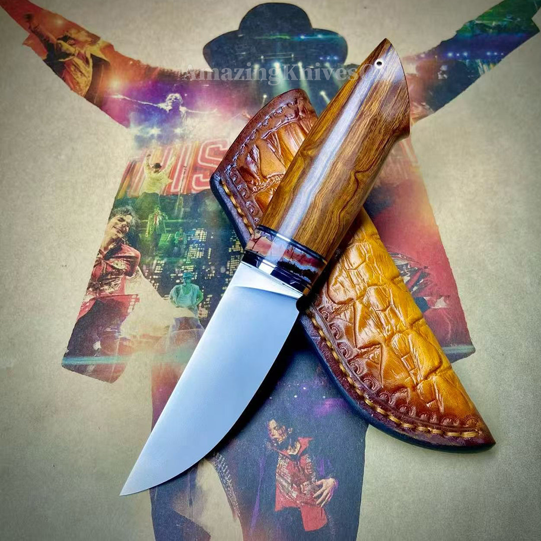 Premium M390 Blade Fixed Blade Knife Mammoth Molar Fossil Desert Irondwood Handle - AK-HT1030