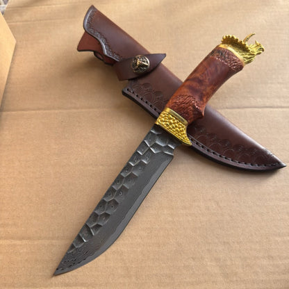 Handcrafted Collectible Damascus Hunting Knife Survival Knife Dragon Head Golden - AK-HT0941