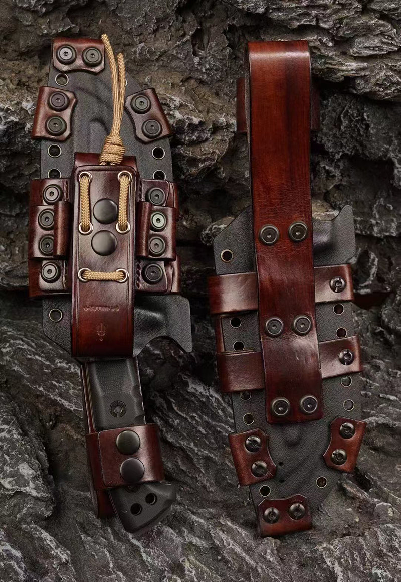 Heavy-Duty Tactical Fixed Blade Knife – CPM-3V Steel, Modular Kydex & Leather Sheath - AK-HT1036