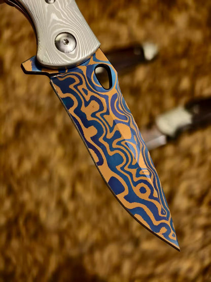 Hand-Forged Damascus Folding Knife Pocket Knife Ball Bearings - AK-HT1048