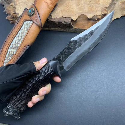 Forged Japanese San Mai Steel Hunting Knife Survival Knife Bowie Fixed Blade Black Goat Head - AK-HT0731