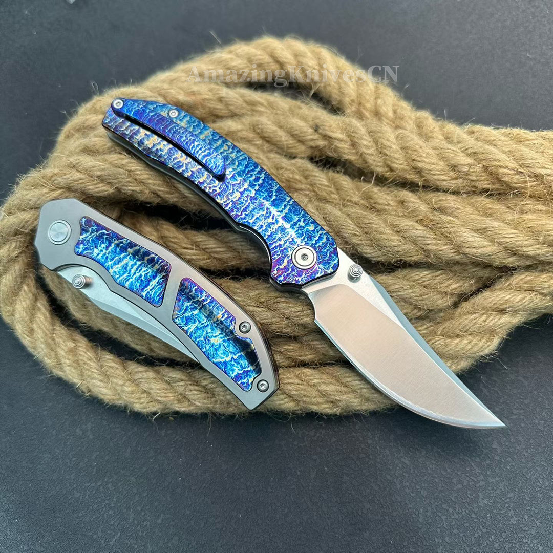 14C28N Folding Knife with Bluing Titanium Handle - AK-HT1031