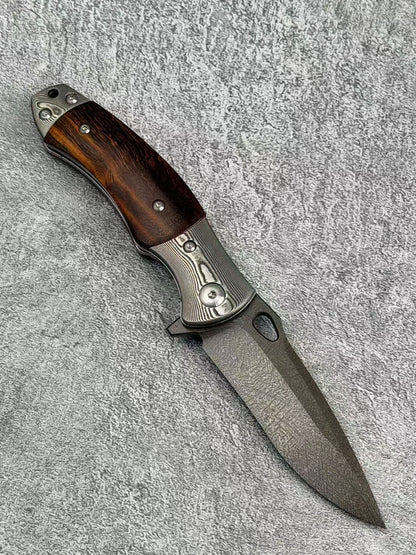 Ancient-Forged Wootz Steel Folding Knife – Damascus Steel & Desert Ironwood Handle - AK-HT1064-S
