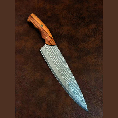 8" VG10 Damascus Chef Knife – Hand-Forged Powder Steel, Olive Wood Handle - AK-DC1042
