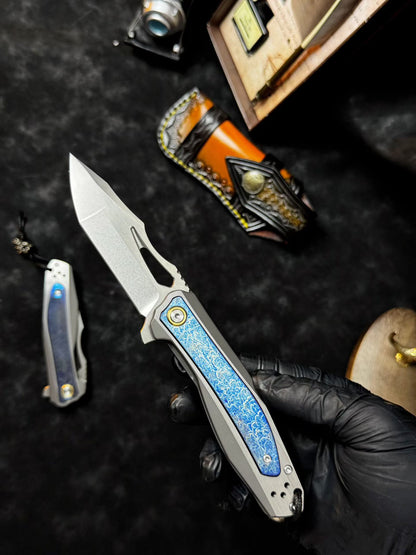 M390 Premium Folding Knife – Titanium Lightning Inlay - AK-HT0180