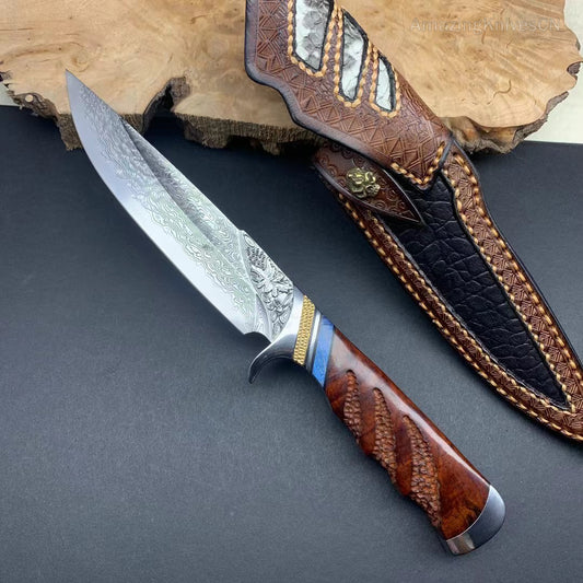 HANDCRAFTED FIXED BLADE JAPANESE VG10 DAMASCUS HUNTING KNIFE -AK-HT0410