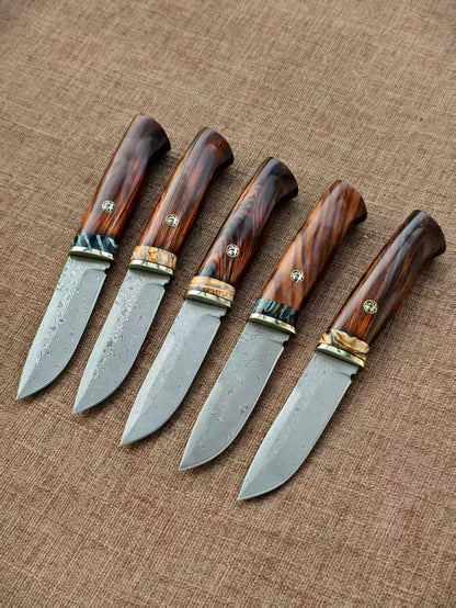 VG10 Damascus Fixed Blade Knife – Rosewood & Mammoth Molar Fossil Handle - AK-HT1051