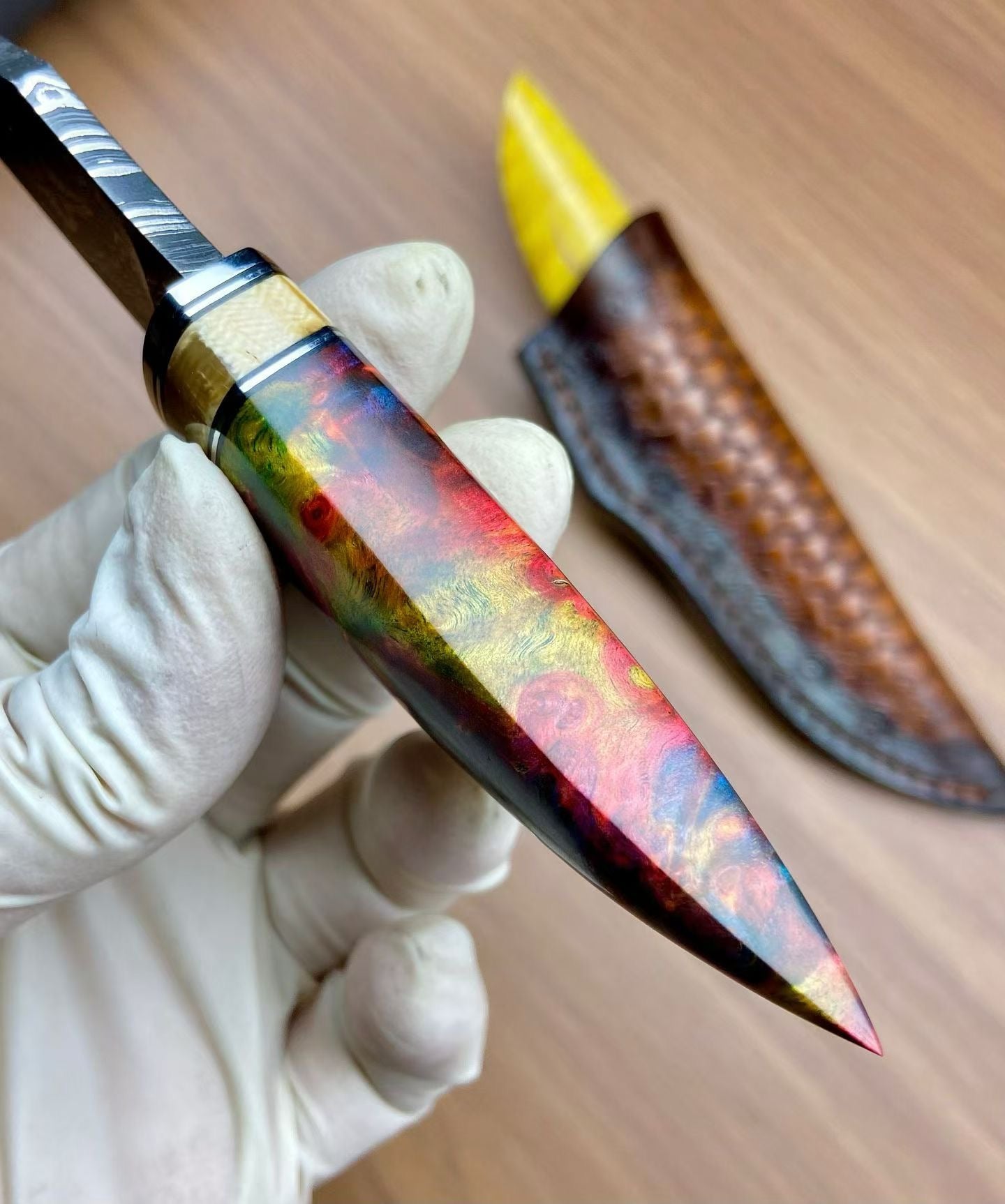 Premium Hand-Engraved Mosaic Damascus Collector's Knife - AK-HT1063