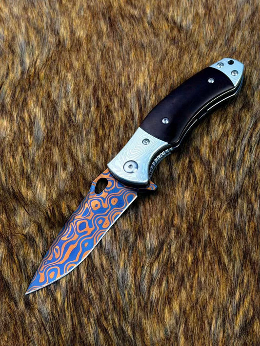 Hand-Forged Damascus Folding Knife Pocket Knife Ball Bearings - AK-HT1048-R