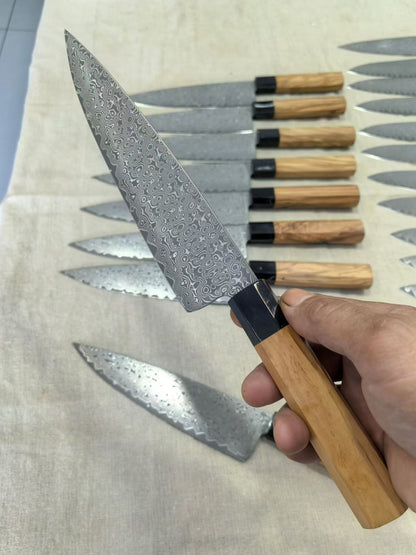 8" VG10 Damascus Chef Knife – Powder Steel, Olive Wood & Black Horn Handle - AK-DC1043
