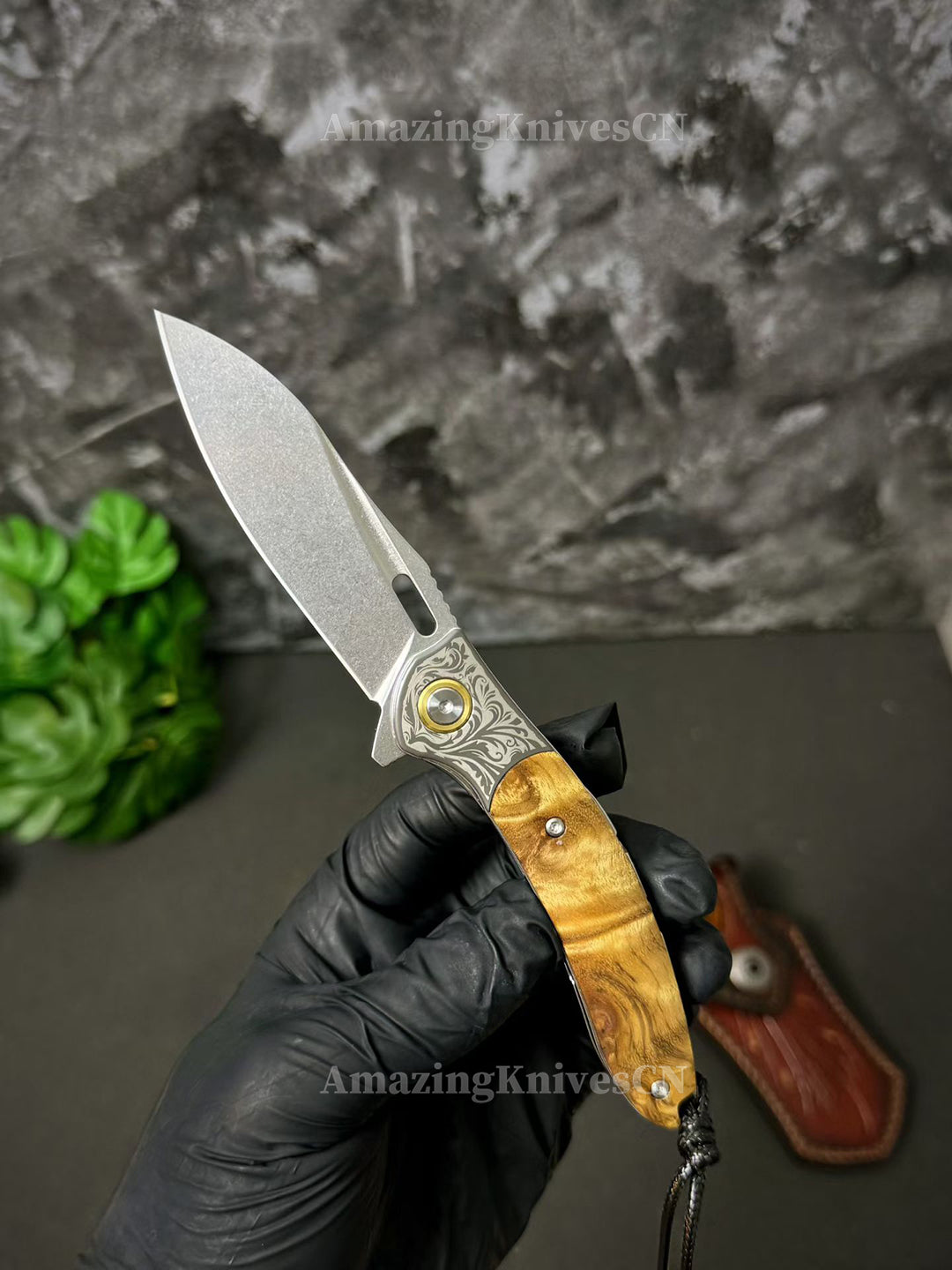 Desolate Horizon Blade – Handcrafted M390 Folding Knife with White Shadow Wood Handle - AK-HT1029