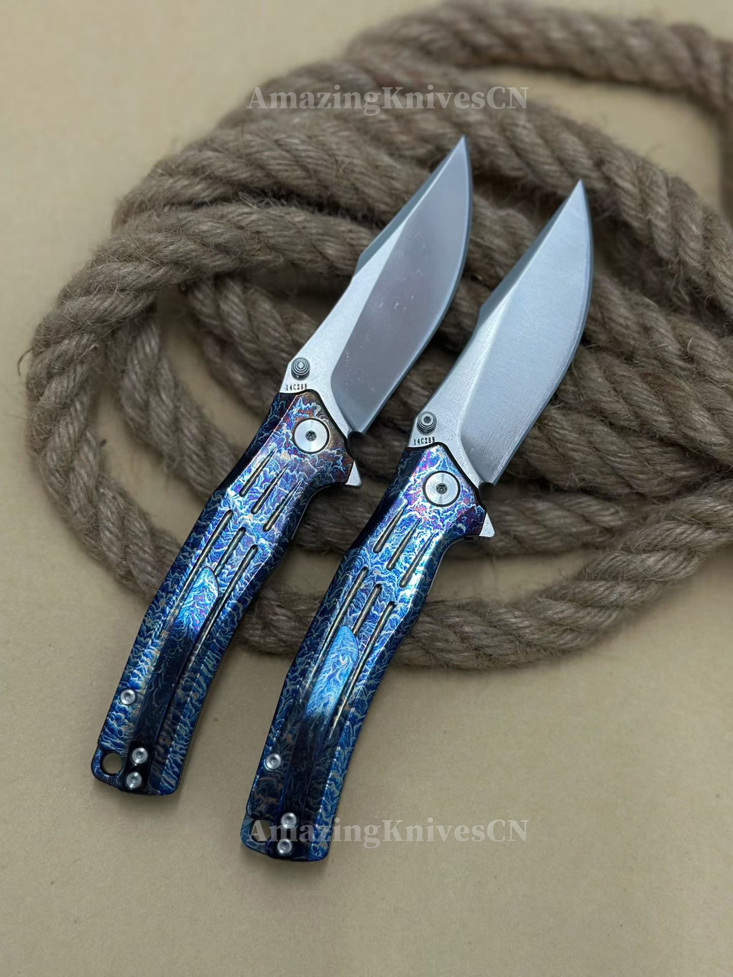 Premium M390 Blade Pocket Knife Tactical Folding Knife Titanium Handle - AK-HT1020