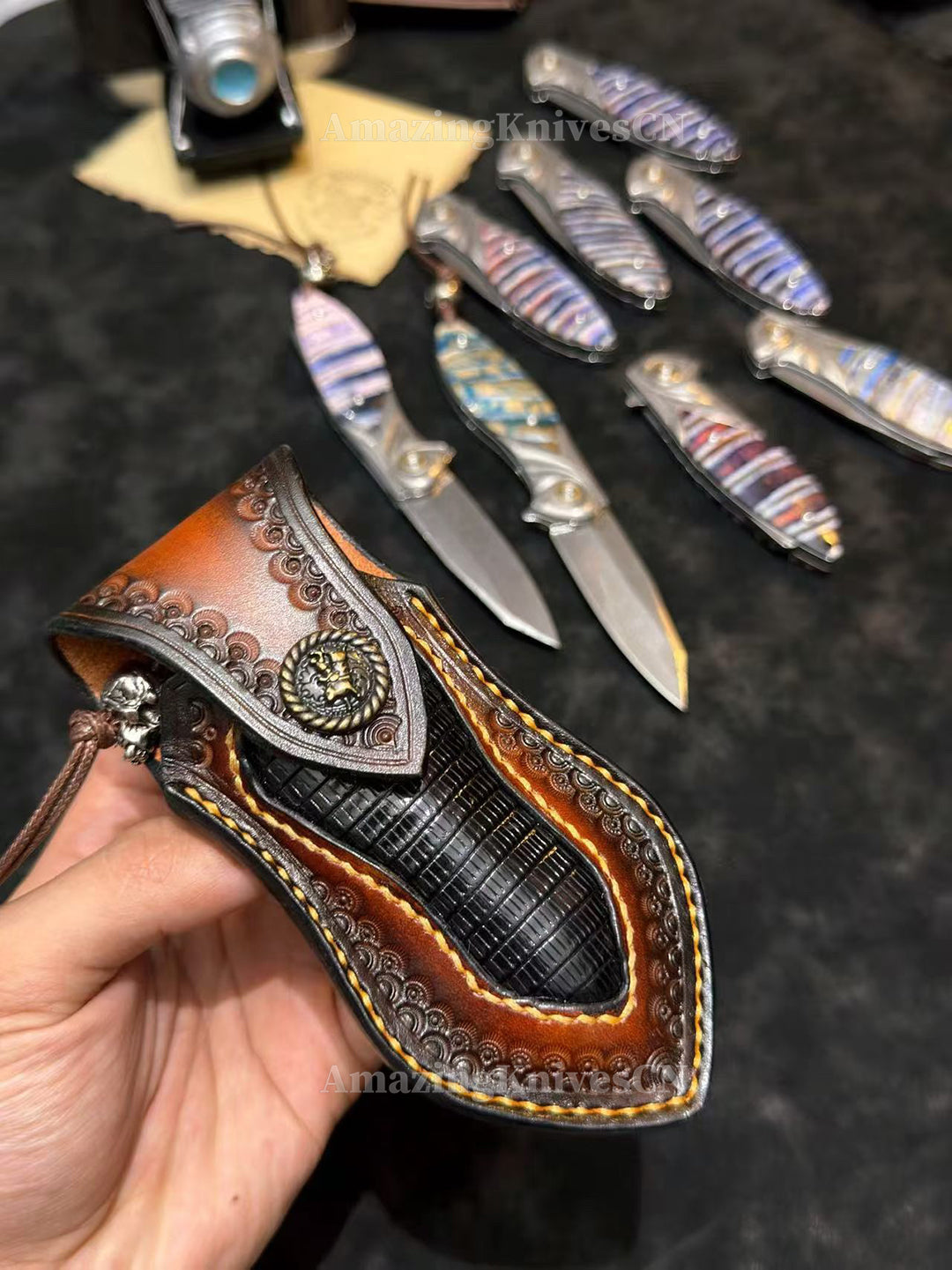 Rare Handcrafted High End Powder Steel Damascus Folding Knife- AK-HT1065