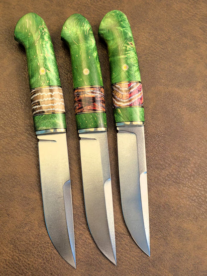 Wootz Steel Knife – Polished Blade, Mammoth Molar Fossil & Stabilized Green Maple Burl Handle - AK-HT1052