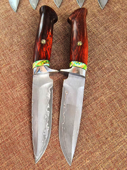 Rare Handforged Damascus Steel Rosewood Straight Hunting Outdoor Knife with Sheath- AK-HT0652