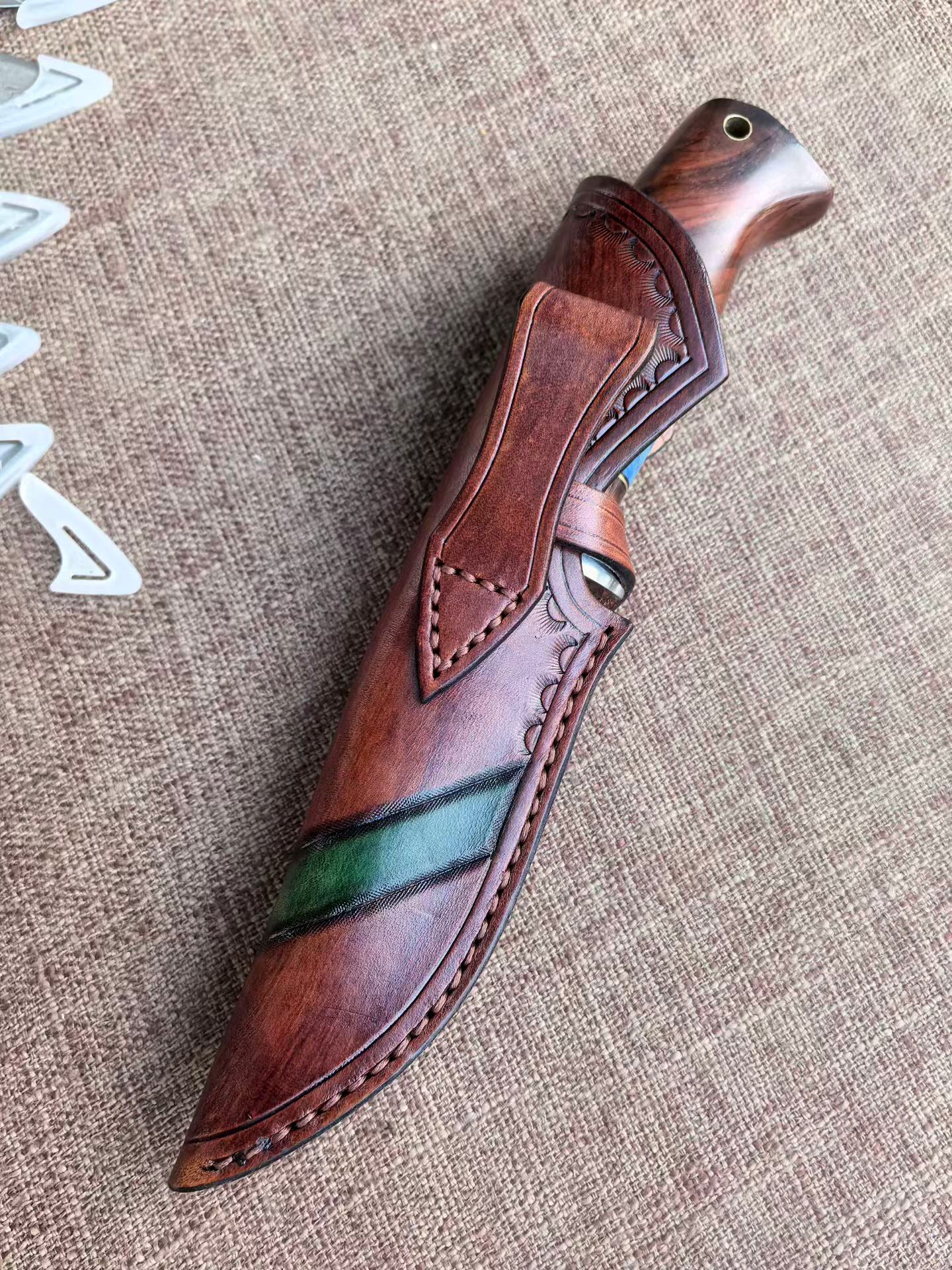 67-Layer Hand-Forged VG10 Damascus Bowie Knife  - AK-HT1053
