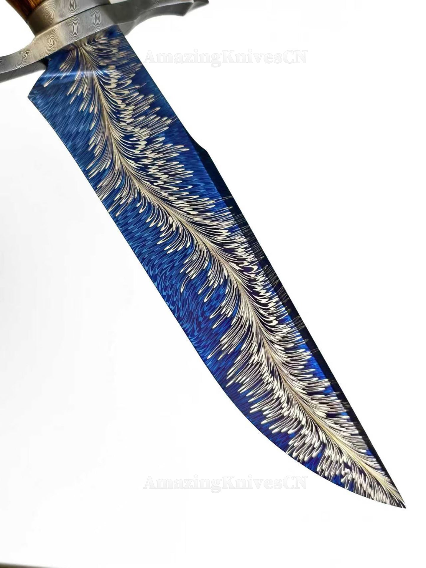 Top Tier Collectible Handforged Feather Damacus Steel Bowie Knife Desert Ironwood Handle with Leather Sheath - AK-HT1027