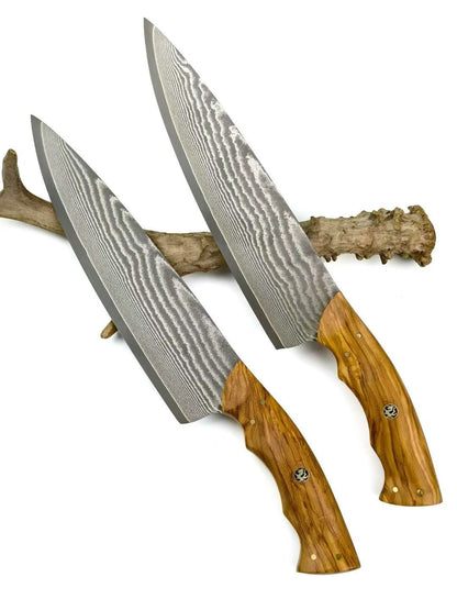 8" VG10 Damascus Chef Knife – Hand-Forged Powder Steel, Olive Wood Handle - AK-DC1042