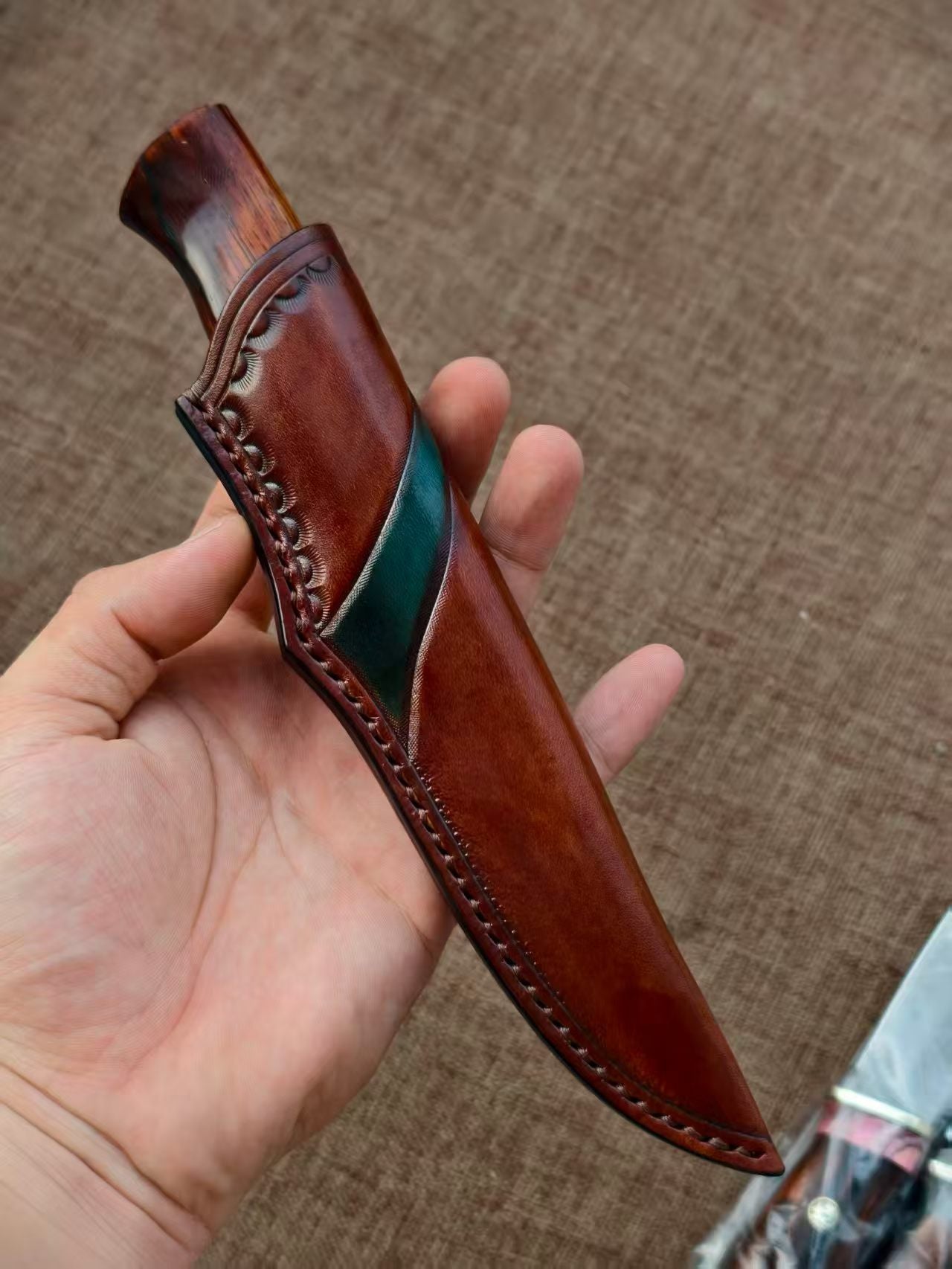VG10 Damascus Fixed Blade Knife – Rosewood & Mammoth Molar Fossil Handle - AK-HT1051
