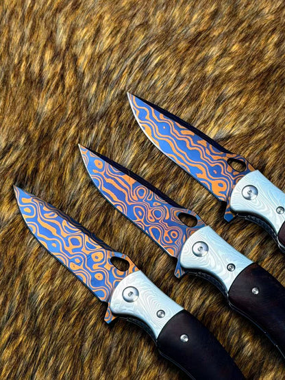 Hand-Forged Damascus Folding Knife Pocket Knife Ball Bearings - AK-HT1048-R