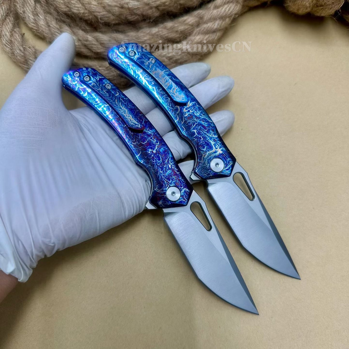 Premium M390 Blade Pocket Knife Tactical Folding Knife Titanium Handle - AK-HT1020