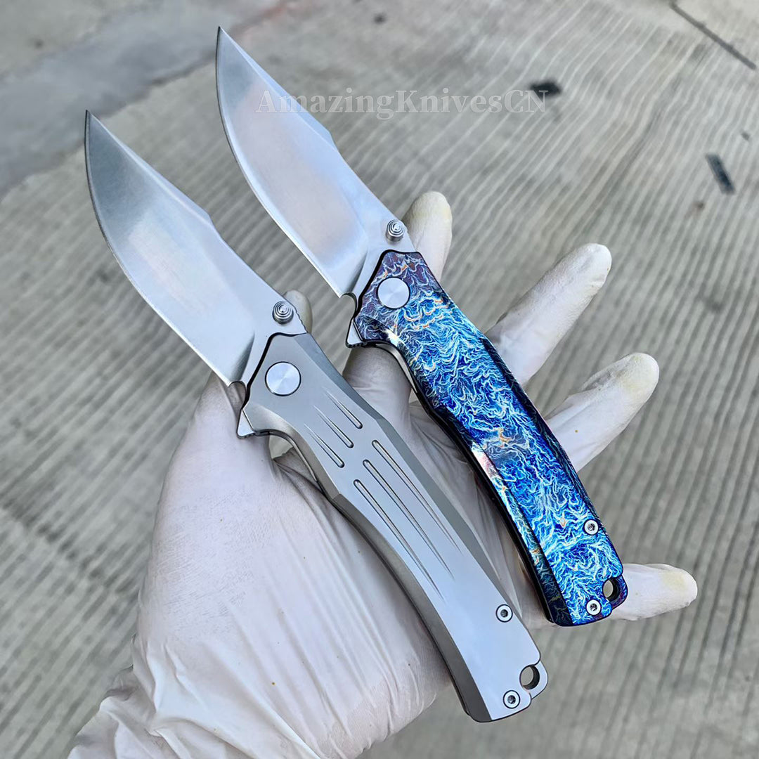 Sandvik 14C28N Steel Steel Pocket Knife TC4 Titanium Handle Ball Bearing with Clip - AK-HT1011