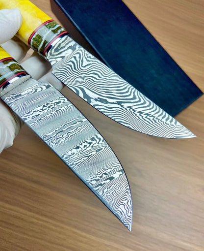Handmade Damascus Steak Knife – Mammoth Molar Fossil Handle - AK-DC1068