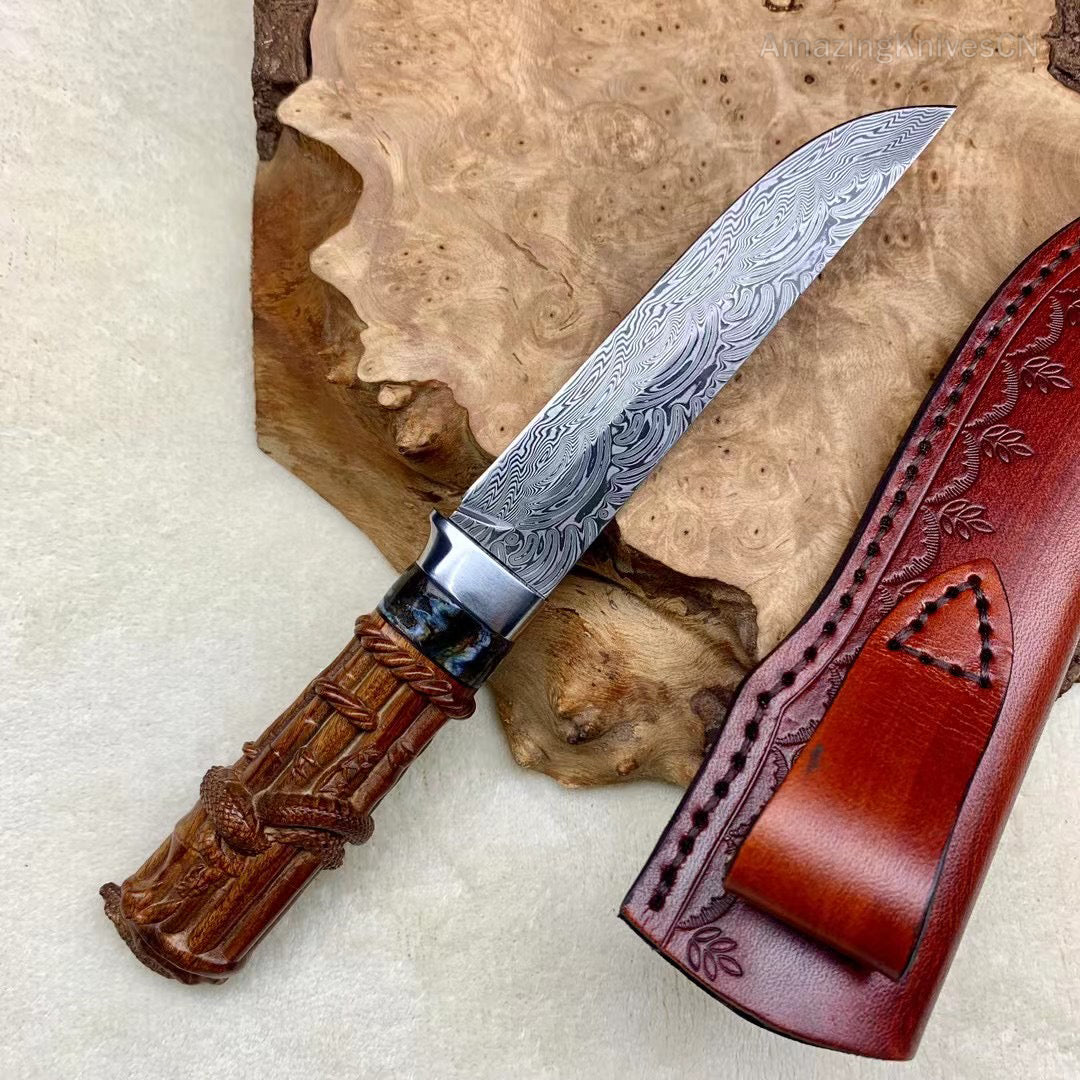 Collectible Handcrafted Damascus Powder Steel Knife Full Tang Desert Ironwood - AK-HT0908