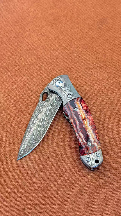 Collectible Feather Knife Folding Pocket Knife Survival Tactical Ball Bearing Flipper  - AK-HT1010-R