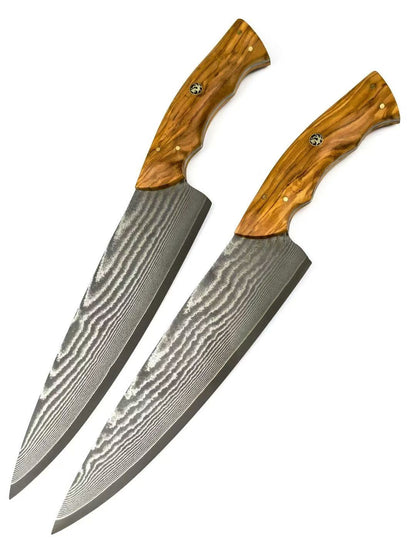 8" VG10 Damascus Chef Knife – Hand-Forged Powder Steel, Olive Wood Handle - AK-DC1042