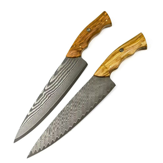8" VG10 Damascus Chef Knife – Hand-Forged Powder Steel, Olive Wood Handle - AK-DC1042