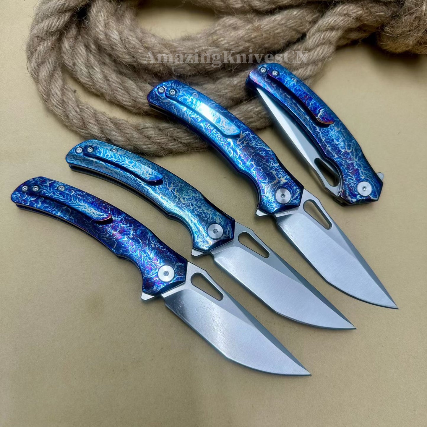 Premium M390 Blade Pocket Knife Tactical Folding Knife Titanium Handle - AK-HT1020