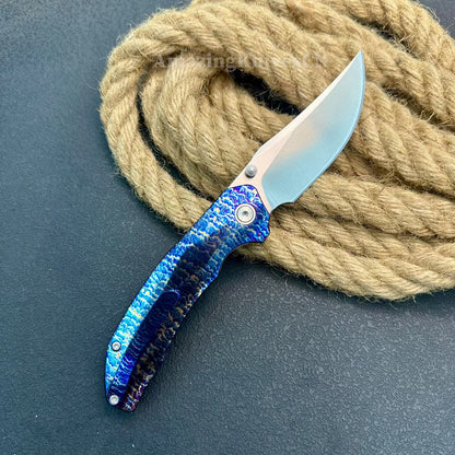 14C28N Folding Knife with Bluing Titanium Handle - AK-HT1031