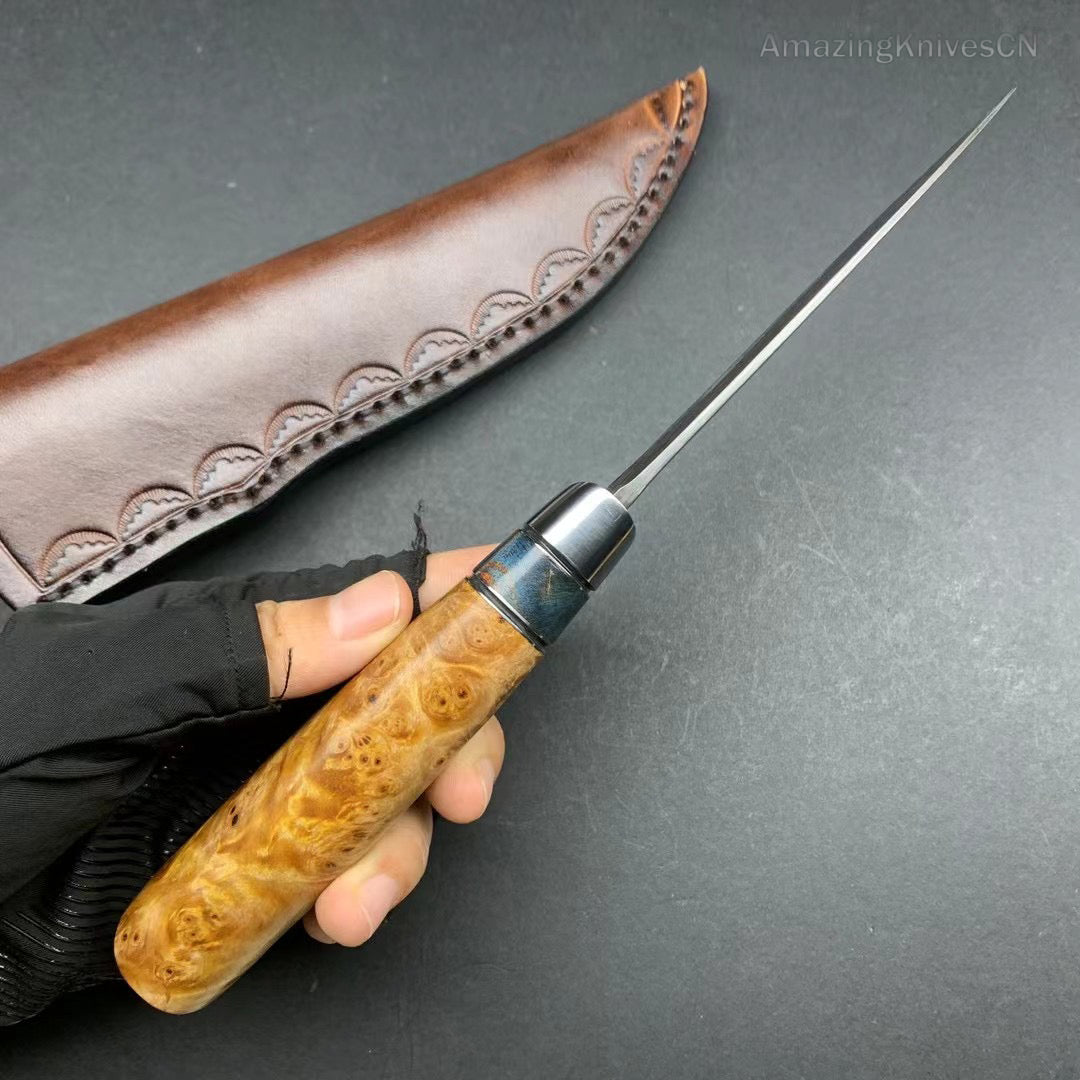 Handcrafted Damascus Vg10 Hunting Knife Survival Fixed Blade With Leather Sheath - AK-HT0935