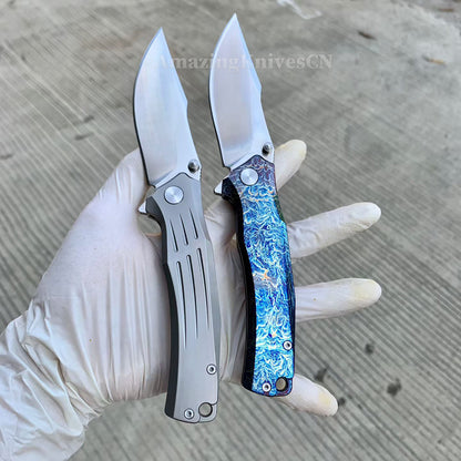 Sandvik 14C28N Steel Steel Pocket Knife TC4 Titanium Handle Ball Bearing with Clip - AK-HT1011