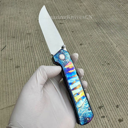 Sandvik 14C28N Steel Steel Pocket Knife Titanium Handle Ball Bearing with Clip - AK-HT1019