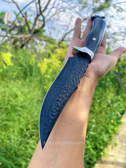 67-Layer VG10 Damascus Knife with Ebony Handle and Black Rhino Pommel - AK-HT1017