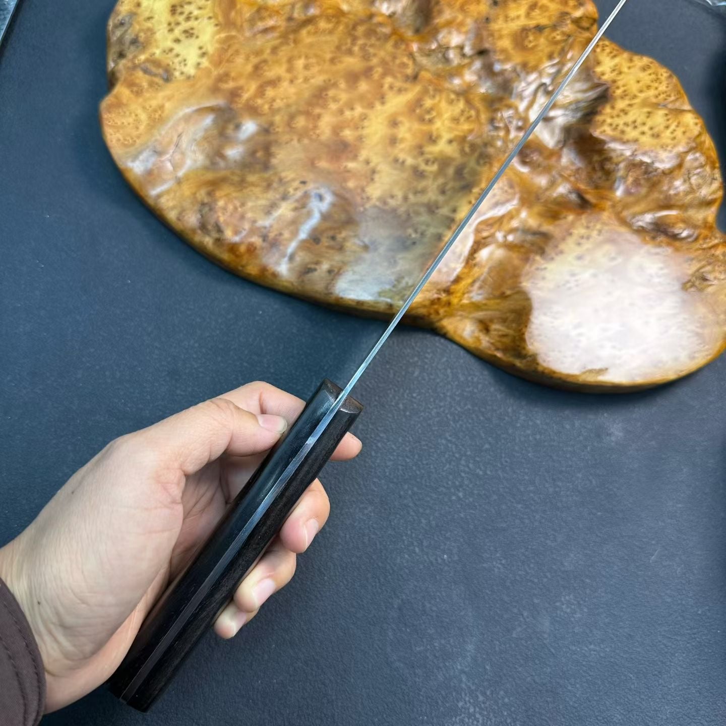 3-Piece Damascus Kitchen Knife Set – Chef Knife, Nakiri & Cleaver, Ebony Wood Handles - AK-DS1045