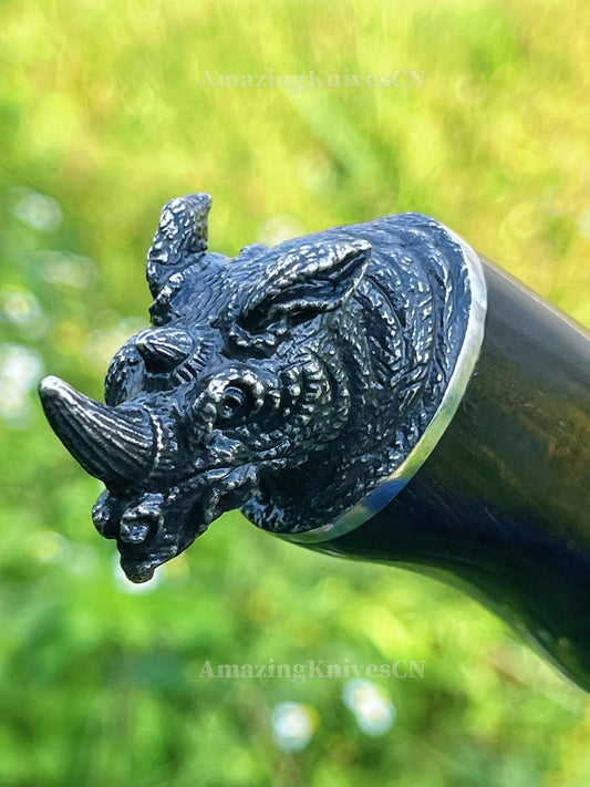 67-Layer VG10 Damascus Knife with Ebony Handle and Black Rhino Pommel - AK-HT1017