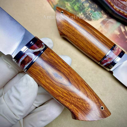 Premium M390 Blade Fixed Blade Knife Mammoth Molar Fossil Desert Irondwood Handle - AK-HT1030