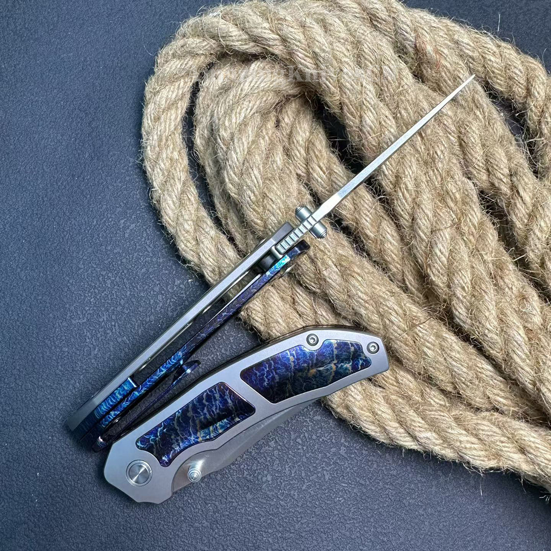 14C28N Folding Knife with Bluing Titanium Handle - AK-HT1031